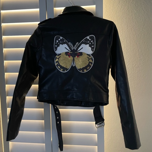 Black Leather Jacket with Butterfly Design - Picture 1 of 2